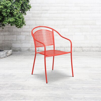 Commercial Grade Indoor-Outdoor Steel Patio Arm Chair with Round Back by Wade Logan