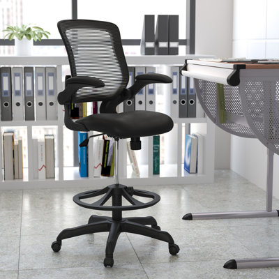 Mid-Back Mesh Ergonomic Drafting Chair with Foot Ring and Flip-Up Arms by Flash Furniture