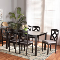 Lewisville Modern Transitional Grey Fabric Upholstered And Dark Brown Finished Wood 7-Piece Dining Set by Red Barrel Studio