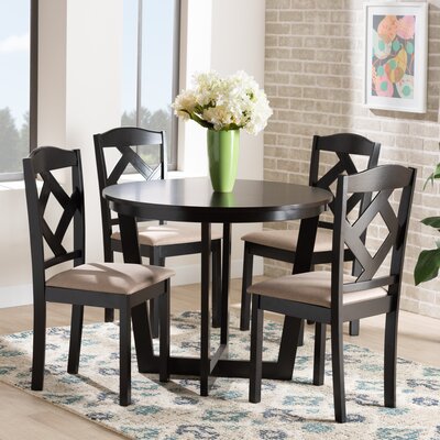 Kansas Modern Transitional Grey Fabric Upholstered And Dark Brown Finished Wood 5-Piece Dining Set by Red Barrel Studio