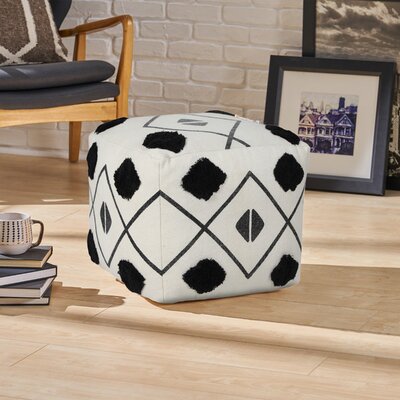 Modern Geometric Handmade Cotton Square Upholstered Ottoman Pouf by Evette Rios