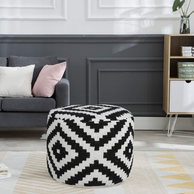 18" Wide Round Geometric Pouf Ottoman by Evette Rios