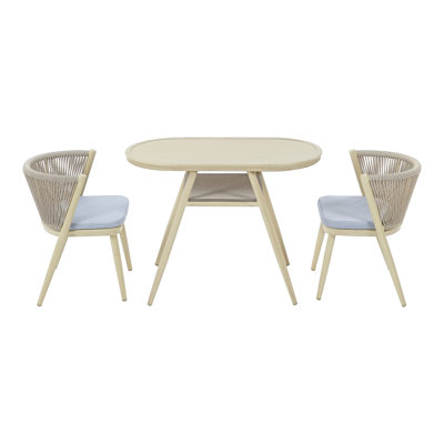 Anna-Sophia 41" Width 3-Piece Aluminum Oval Dining Table Set by Wade Logan
