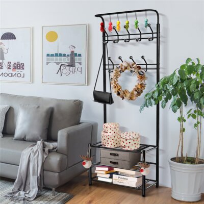 Kylan 27" Wide Iron Hall Tree with Shoe Storage by Rebrilliant