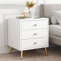 Rexdale Nightstand With 3 Drawer Storage, Side Table W Metal Leg, Modern Nightstand
