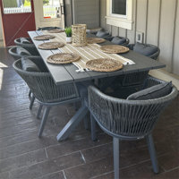 Barrus 9 Pieces Patio Dining Sets All-weather Wicker Patio Furniture With Large Size Rectangular Table Seating Sets For Garden Backyard Deck Outdoor D by Lark Manor