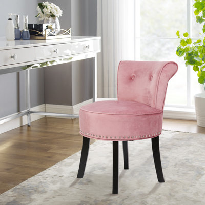 Dammian Contemporary Velvet Vanity Chair Accent Rivet Chair Makeup Stool For Living Room Bedroom Pink by House of Hampton
