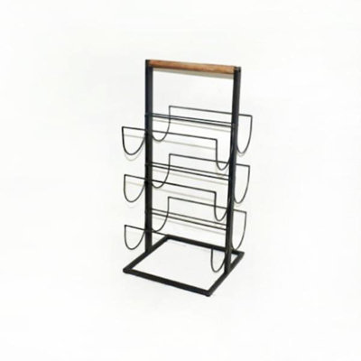 Clervius Black Metal With Wood Handle 6 Bottle Wine Rack by 17 Stories