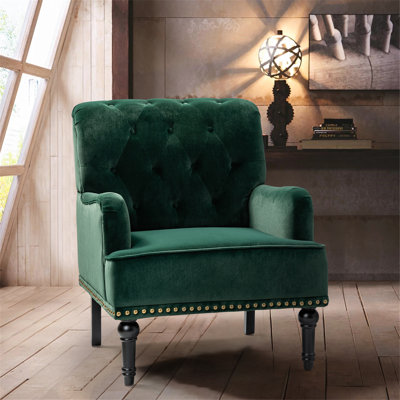 Jakub 28.5" W Velvet Tufted Polyester Armchair with Nailhead Trim by Willa Arlo Interiors