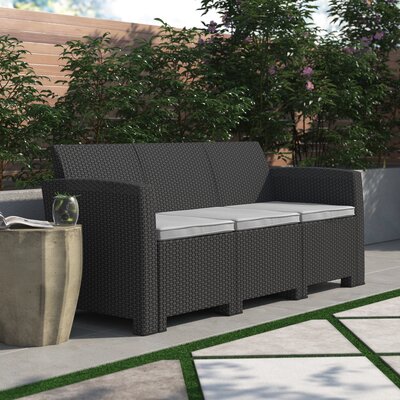 Alderman Faux Rattan Sofa with All-Weather Cushions by Beachcrest Home