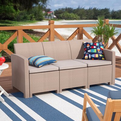 Alderman Faux Rattan Sofa with All-Weather Cushions by Beachcrest Home