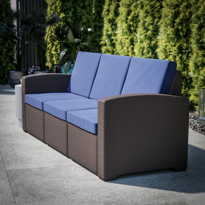 Alderman Faux Rattan Sofa with All-Weather Cushions by Beachcrest Home