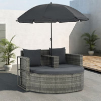 Patio Bed Outdoor Patio Lounger Wicker Daybed with Parasol Poly Rattan by Wade Logan