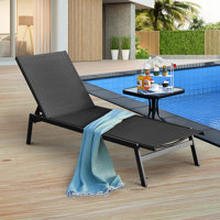 Heroux Patiojoy Patio Chaise Lounger With 6-position Adjustable Backrest And Breathable Fabric Black