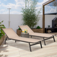 Patiojoy 2pc Patio Chaise Lounger With 6-postion Adjustable Backrest And Breathable Fabric Black