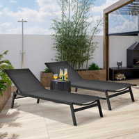 Patiojoy 2pc Patio Chaise Lounger With 6-postion Adjustable Backrest And Breathable Fabric Black by Arlmont & Co.