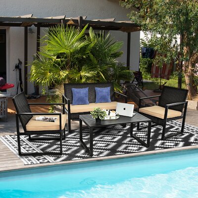 Wicker/Rattan 4 - Person Seating Group with Cushions by Latitude Run