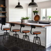 Industrial Bar Stool-Adjustable Swivel Wood Metal Stool With Backrest,Black,Fully Welded (Brown Wooden Top With Iron Backrest) by 17 Stories