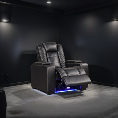 39" Adjustable Headrest Power Recliner Man Cave Home Theater Chair With Cup Holders USB LED by Winston Porter