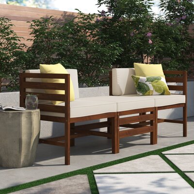 Acacia Patio Sofa with Cushions and Ottoman by Red Barrel Studio