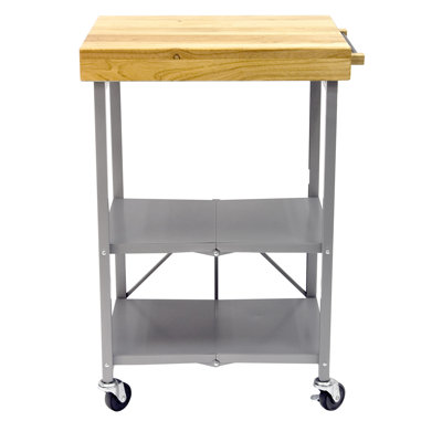 Foldaway Rolling Kitchen Cart Solid Wood Top by Origami