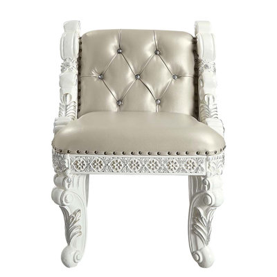 Vanity Stool With Nailhead Trim And Queen Aafrin Legs, White by Rosdorf Park