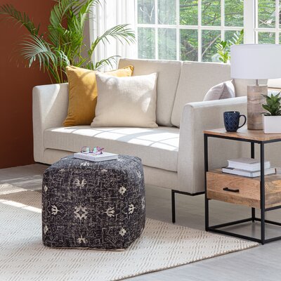 Tamarindo 20" X 20" X 20" Black & White Pouf by Bungalow Rose