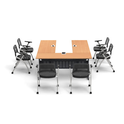 Benildis 6 Person Training Meeting Seminar Tables with Modesty Panels and 6 Chairs Complete 9 pc Set
