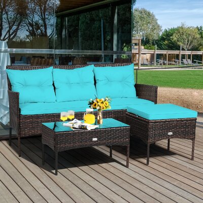 Hersey 3 Pcs Patio Furniture Set Outdoor All Weather Wicker Conversation Set W/cushioned Ottoman & Side Table by Lark Manor