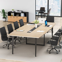 Billey 8FT Conference Table,Boat Shaped Meeting Table With Rectangle Grommet, Modern Seminar Table by Inbox Zero