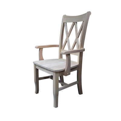 Chrisander Solid Wood Cross Back Arm Chair in Unfinished by Rosalind Wheeler