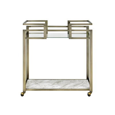 Neilo Rectangular Bar Cart in Clear and Wire Brass by Everly Quinn