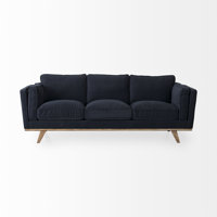 Damiere 90.2L X 34.8W X 33.5H Cream Fabric Three Seater Sofa W/ Medium Brown Wooden Legs by George Oliver
