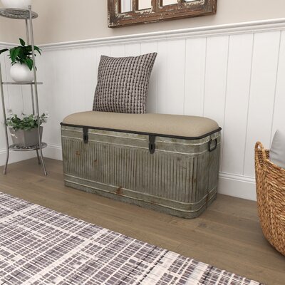 Metal Galvanized Room Storage Bench with Cream Burlap Top by Laurel Foundry Modern Farmhouse