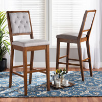 Modern And Contemporary Sand Fabric Upholstered And Dark Brown Finished Wood 2-Piece Counter Stool Set by Red Barrel Studio