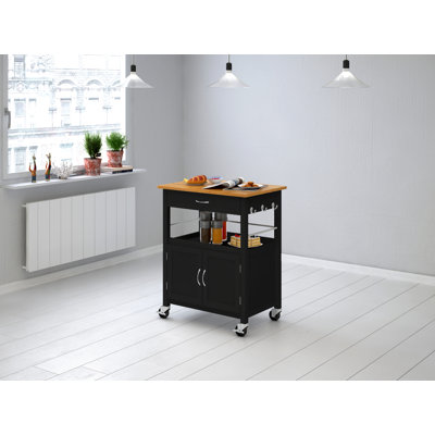 Alezandro Kitchen Island Cart with Natural Butcher Block Bamboo Top by Lark Manor