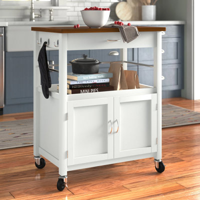 Alezandro Kitchen Island Cart with Natural Butcher Block Bamboo Top by Lark Manor