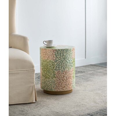 Floral Design Capiz Stool With Gold Base - Multi-Color, Gold Finish by Rosdorf Park