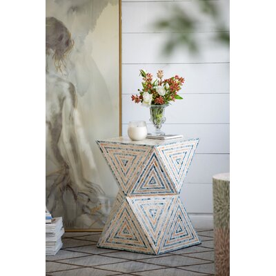 Geometric, Triangular Pattern Capiz Stool - Yellow, Blue Finish by Corrigan Studio