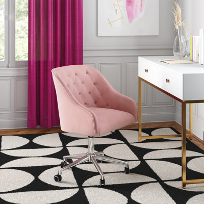 Marcus Velvet Desk Chair Vanity Chair for Makeup with Wheels Rolling Swivel Chair for Bedroom by Etta Avenue
