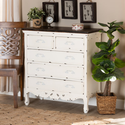 Audet Levron Classic and Traditional Two-Tone and Antique Wood 5-Drawer Storage Cabinet by One Allium Way
