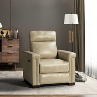 Aziah 34.65" Wide Genuine Leather Power Recliner With USB Port by Wade Logan