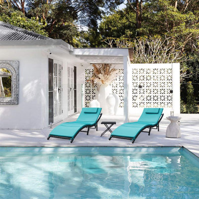 Outdoor 3 Pieces Patio Adjustable Chaise Lounges Set