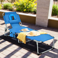 Arlmont & Co. Set Of 2 Beach Chaise Lounge Chair Folding Reclining Chair W/ Facing Hole Black