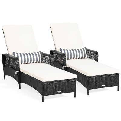 Giatrelis Set Of 2 Adjustable Patio Rattan Lounge Chair Chaise Recliner W/ Cushion & Pillow by Red Barrel Studio