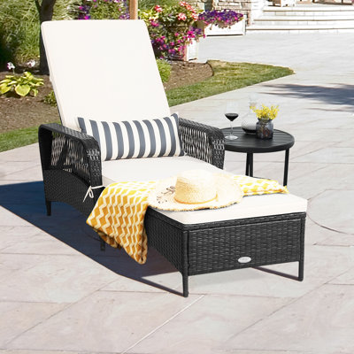 Javi Adjustable Patio Rattan Lounge Chair Chaise Recliner W/ Cushion & Pillow by Lark Manor