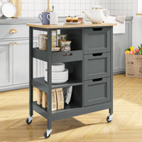 Ariayah Solid Wood Top Kitchen Island Cart with Wheels & Drawers by Lark Manor
