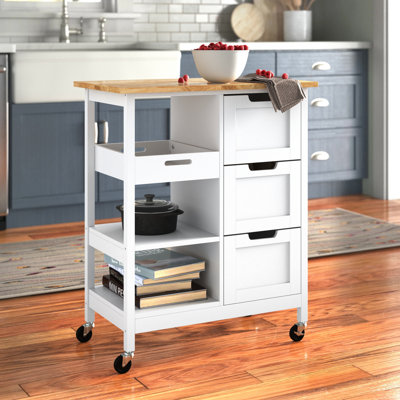Ariayah Solid Wood Top Kitchen Island Cart with Wheels & Drawers by Lark Manor