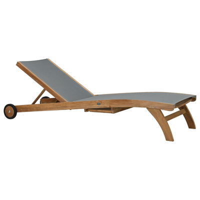 Teak Wood Bahama Pool Lounger With Batyline Mesh, Grey by Loon Peak