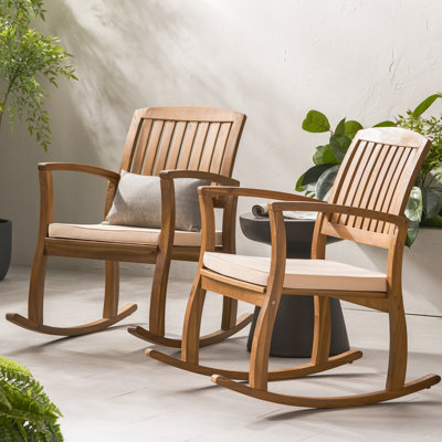 Brizio Acacia Rocking Chair with Cushion by Winston Porter